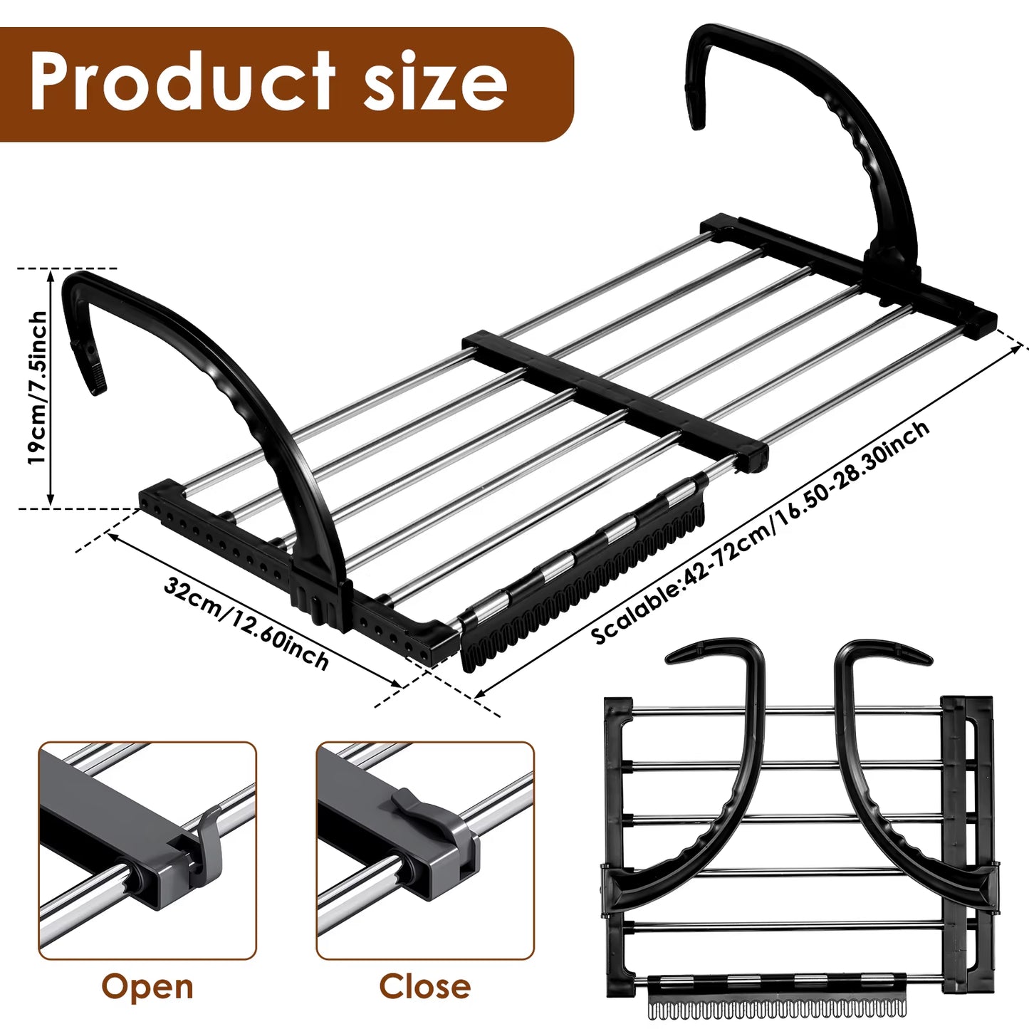 Stainless Steel Extendable Radiator Drying Rack - Foldable Balcony Clothes Airer and Shoe Rack with Window Towel Storage, Portable Design