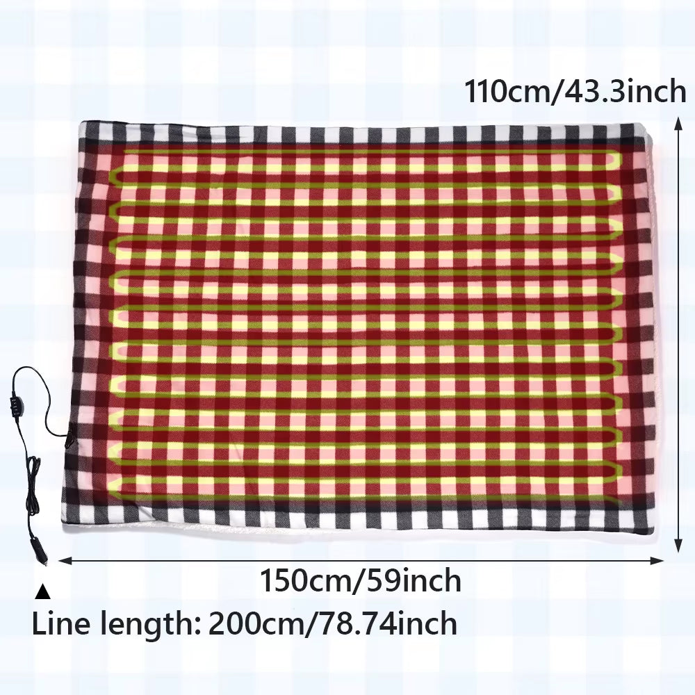 150×110CM Electric Blanket 12V 60W Thickened White Velvet High Low Switch 2M Extended Power Cord Winter Car Home Warm Blanket