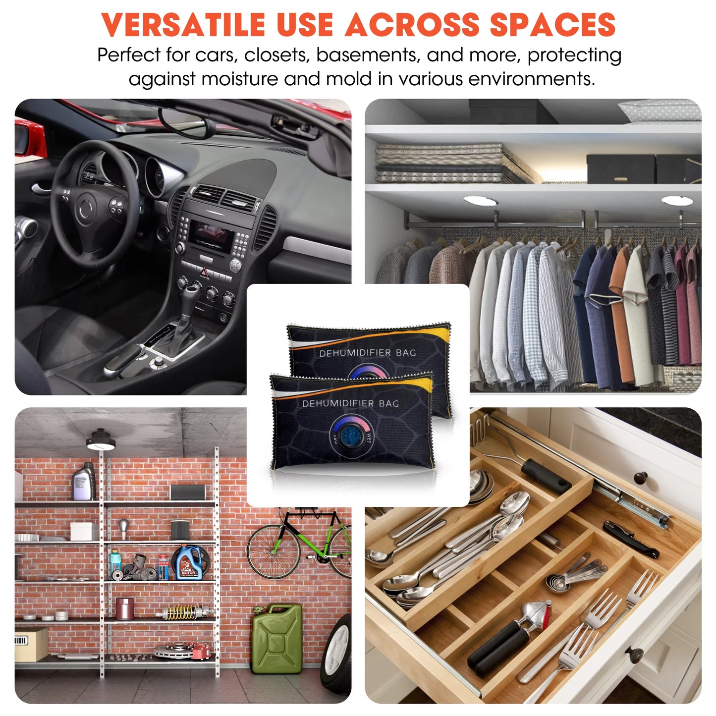 Reusable Car Dehumidifier and Moisture Absorber with Silica Gel and Mineral for Wardrobe and Shoe Cabinets