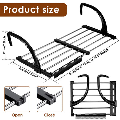 Stainless Steel Extendable Radiator Drying Rack - Foldable Balcony Clothes Airer and Shoe Rack with Window Towel Storage, Portable Design