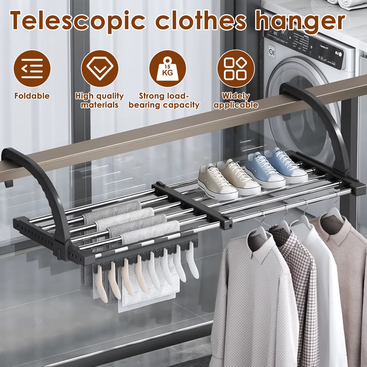Stainless Steel Extendable Radiator Drying Rack - Foldable Balcony Clothes Airer and Shoe Rack with Window Towel Storage, Portable Design