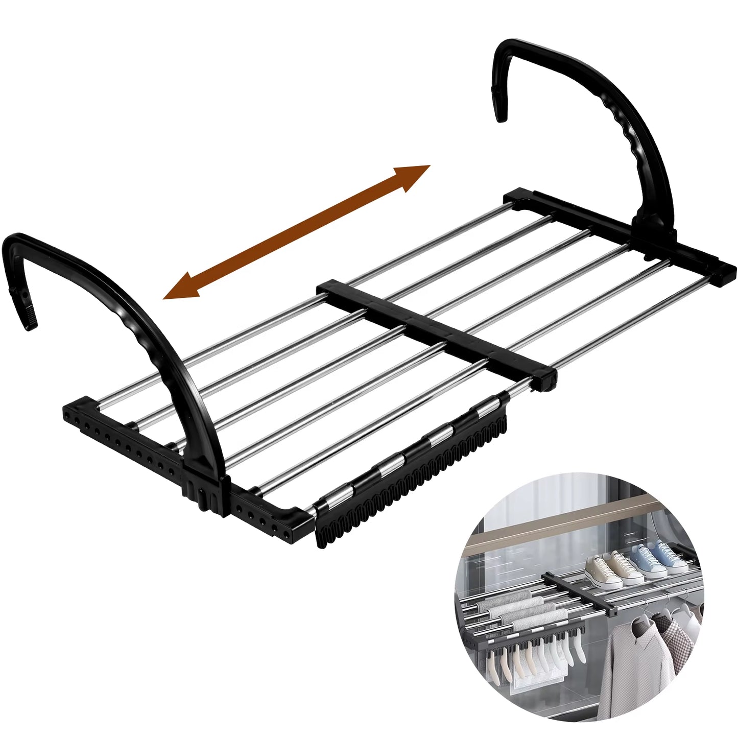 Stainless Steel Extendable Radiator Drying Rack - Foldable Balcony Clothes Airer and Shoe Rack with Window Towel Storage, Portable Design