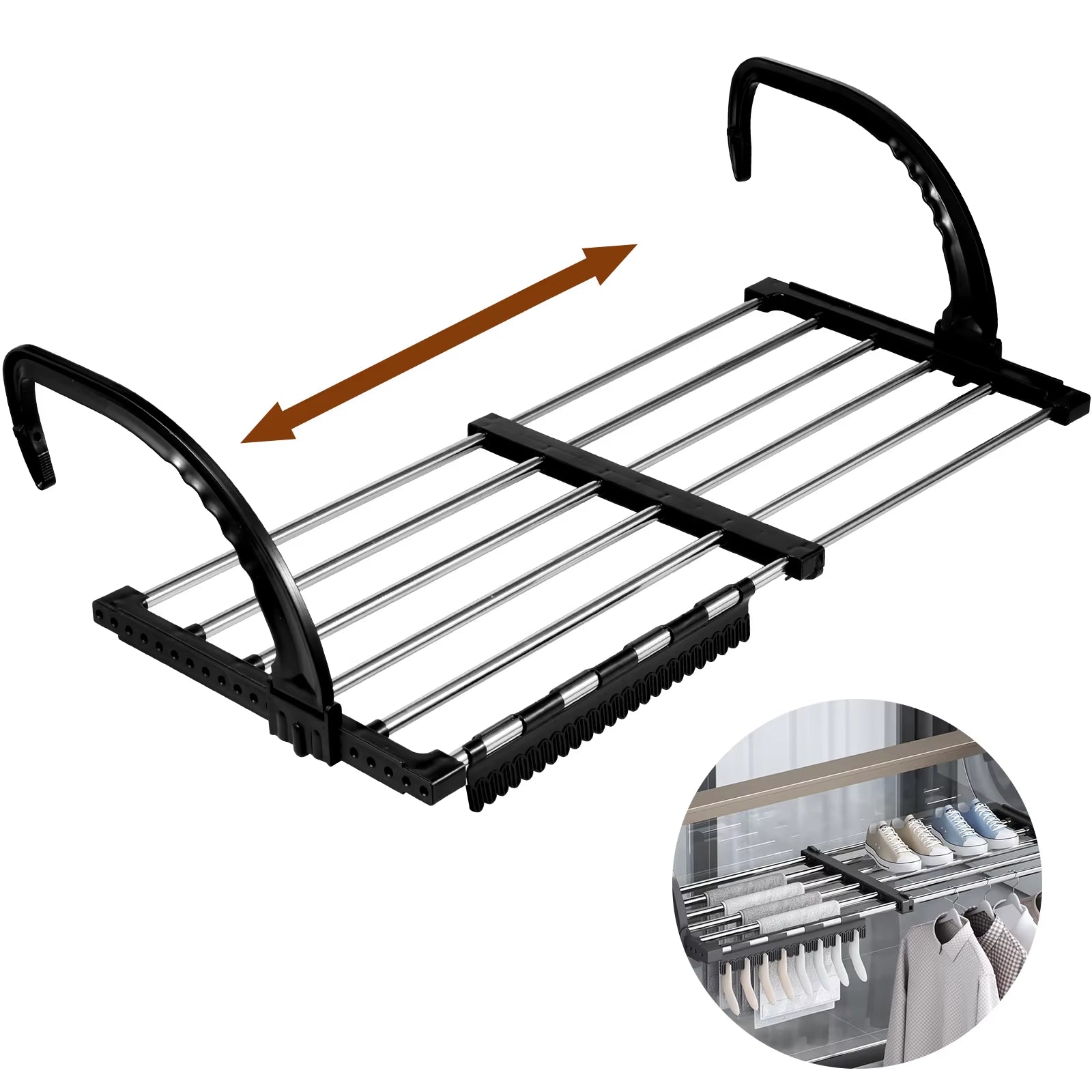 Stainless Steel Extendable Radiator Drying Rack - Foldable Balcony Clothes Airer and Shoe Rack with Window Towel Storage, Portable Design