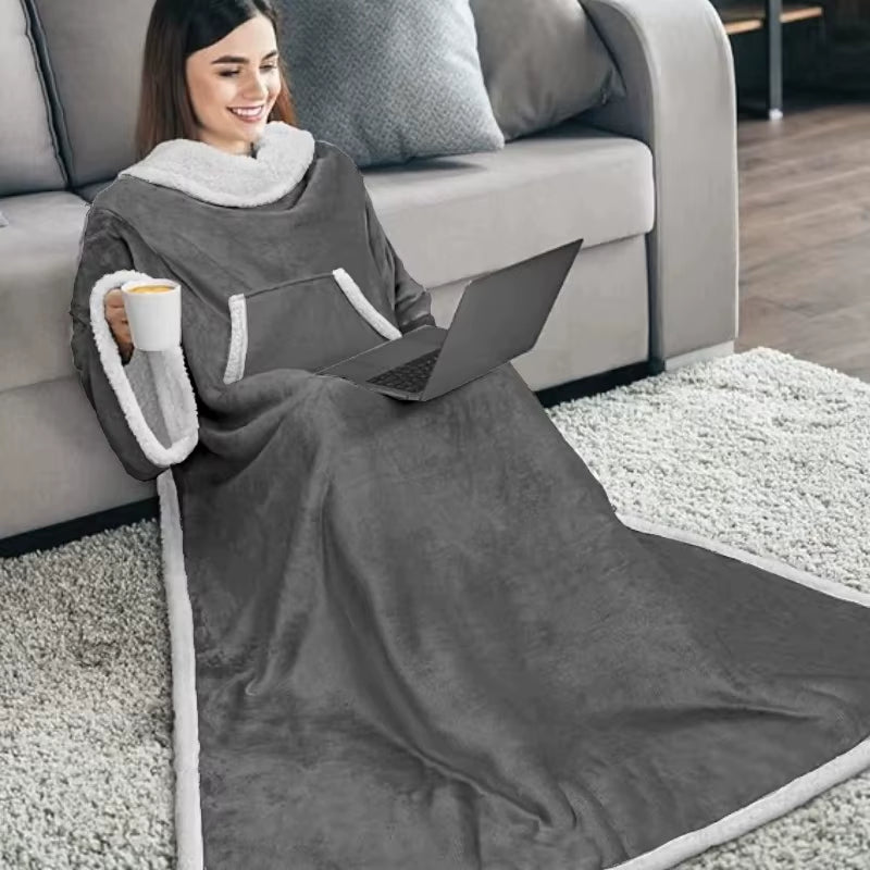 Grey Wearable Lazy TV Blanket with Sleeve,Tv Sofa Blankets for Men Women,Thick Fleece Blanket Winter Adult Cozy Soft Nap Blanket