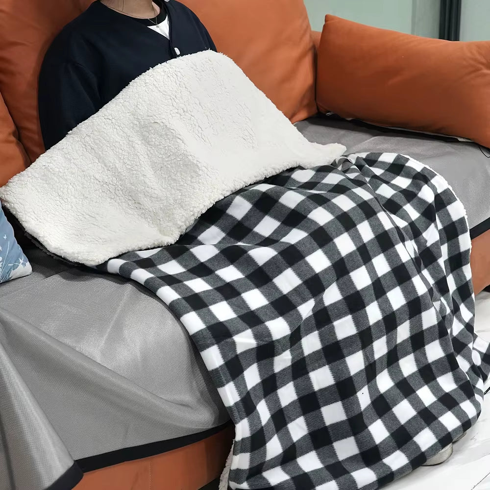 150×110CM Electric Blanket 12V 60W Thickened White Velvet High Low Switch 2M Extended Power Cord Winter Car Home Warm Blanket