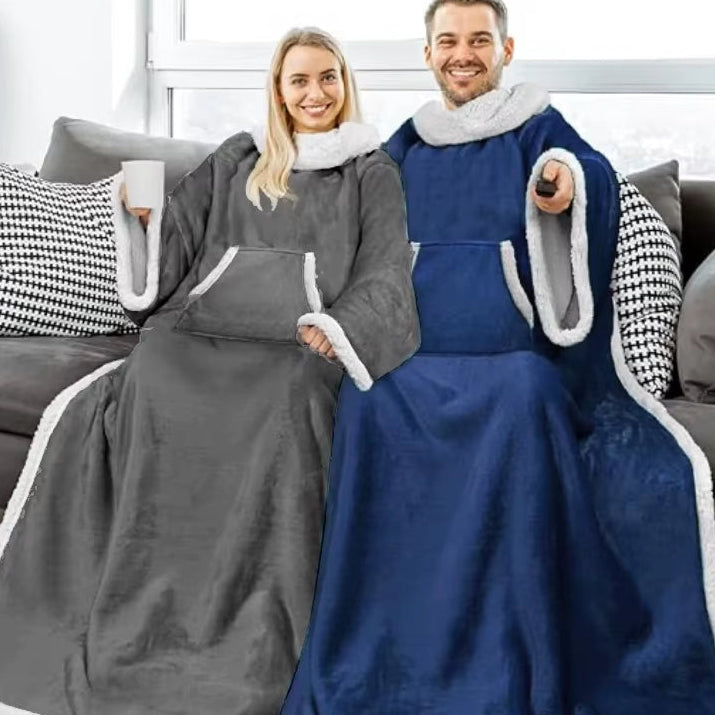 Grey Wearable Lazy TV Blanket with Sleeve,Tv Sofa Blankets for Men Women,Thick Fleece Blanket Winter Adult Cozy Soft Nap Blanket