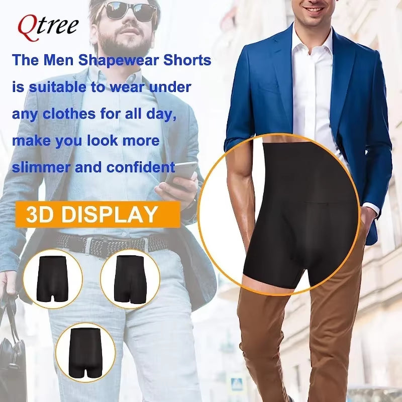 Elevate Your Look with Qtree Men's Slimming Compression Shorts - Perfect for Abdomen Reduction and Body Shaping